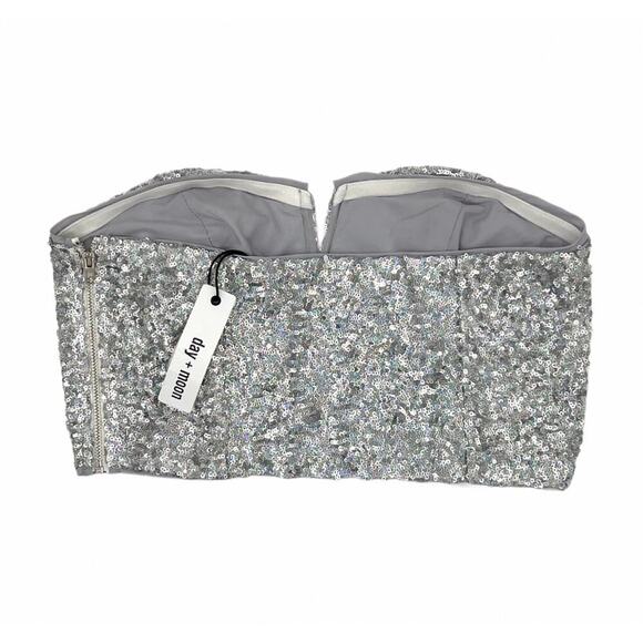 Day + Moon Silver Sequin Strapless Crop Top Bralette Sexy Sparkly Dazzling Small - Picture 3 of 9